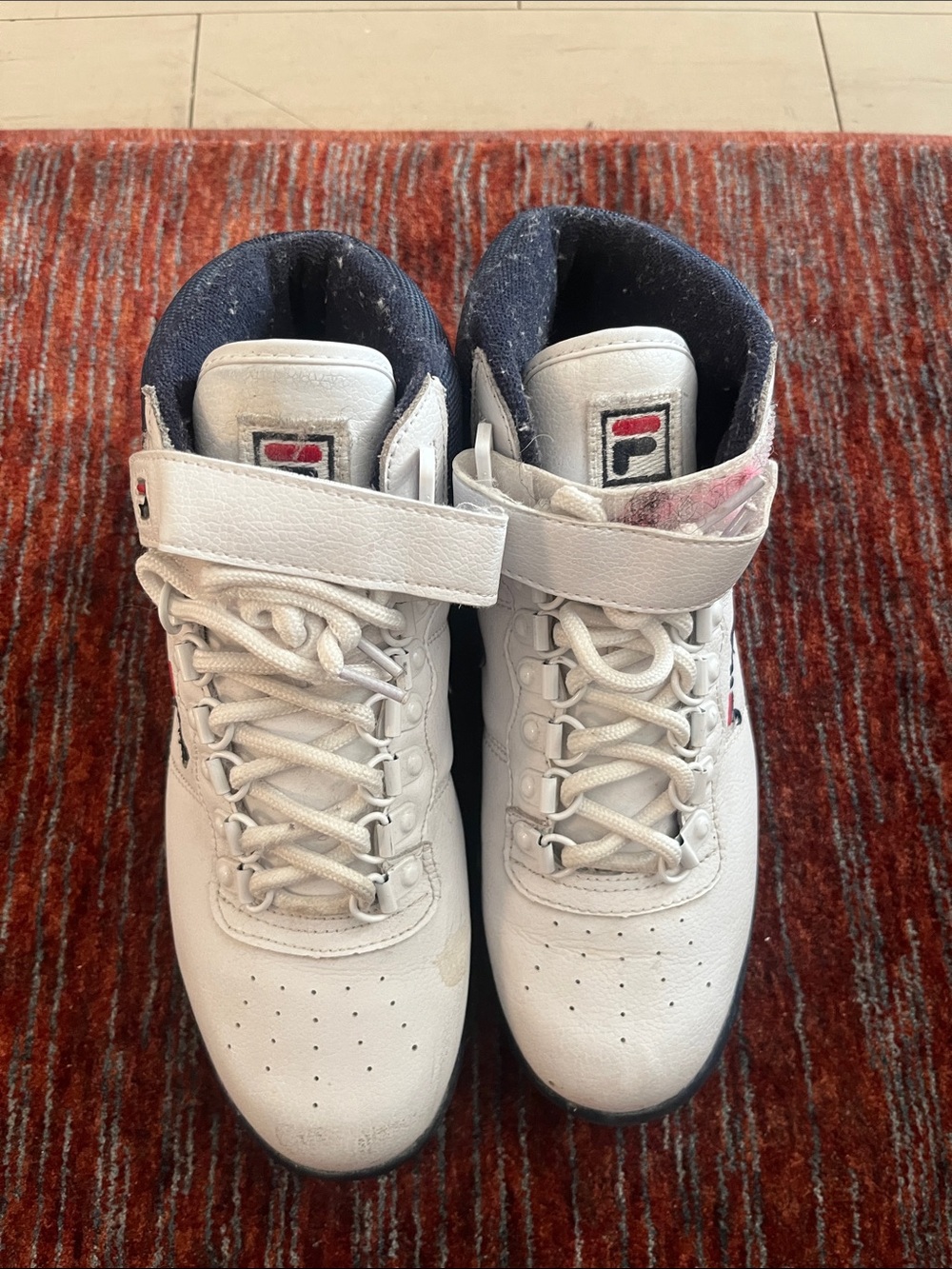 Fila White and Navy High-Top Boat Shoes